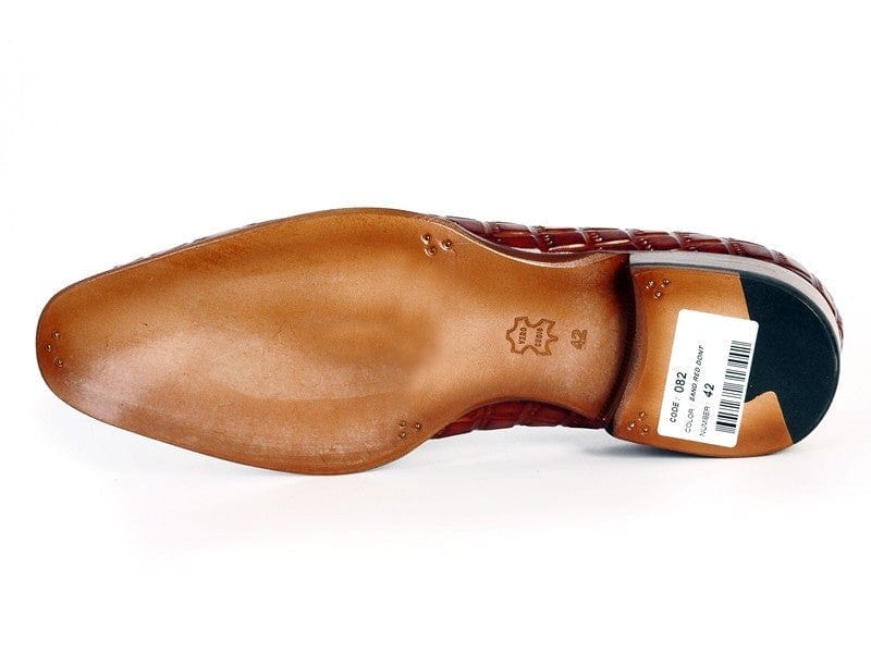 PAUL PARKMAN Paul Parkman Men's Reddish Camel Crocodile Embossed Calfskin Tassel Loafer (ID#0823-RDSH)