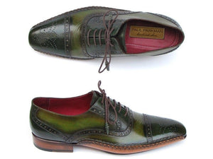 PAUL PARKMAN Paul Parkman Men's Side Handsewn Captoe Oxfords Green (ID#5032-GREEN)