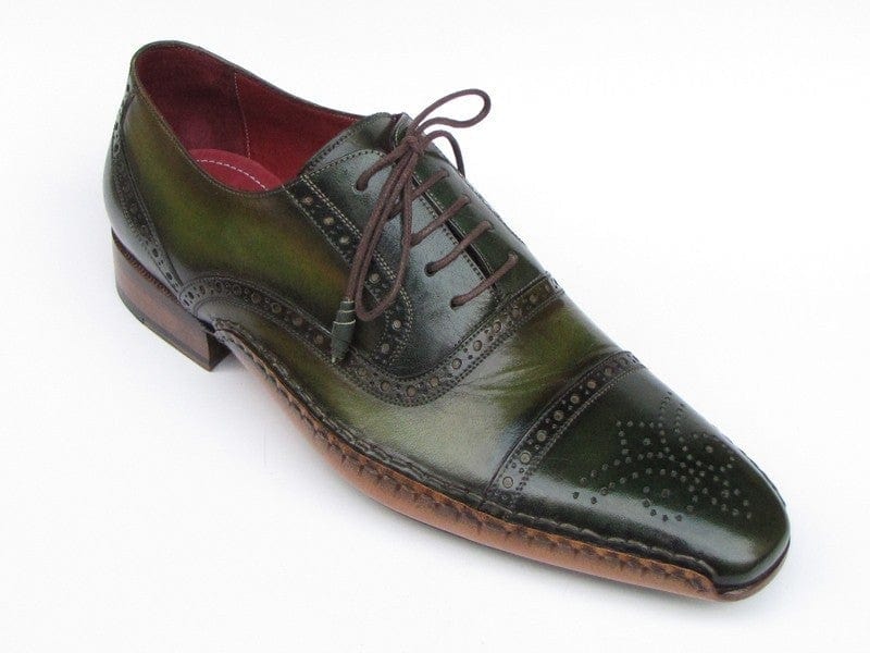 PAUL PARKMAN Paul Parkman Men's Side Handsewn Captoe Oxfords Green (ID#5032-GREEN)