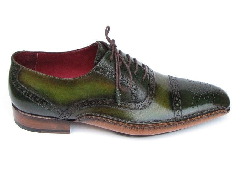 PAUL PARKMAN Paul Parkman Men's Side Handsewn Captoe Oxfords Green (ID#5032-GREEN)