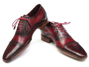 PAUL PARKMAN Paul Parkman Men's Side Handsewn Captoe Oxfords - Red / Bordeaux Leather Upper and Leather Sole (ID#5032-BRD)