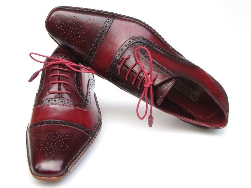 PAUL PARKMAN Paul Parkman Men's Side Handsewn Captoe Oxfords - Red / Bordeaux Leather Upper and Leather Sole (ID#5032-BRD)