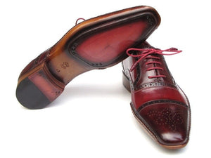 PAUL PARKMAN Paul Parkman Men's Side Handsewn Captoe Oxfords - Red / Bordeaux Leather Upper and Leather Sole (ID#5032-BRD)