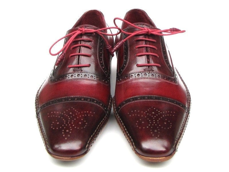 PAUL PARKMAN Paul Parkman Men's Side Handsewn Captoe Oxfords - Red / Bordeaux Leather Upper and Leather Sole (ID#5032-BRD)