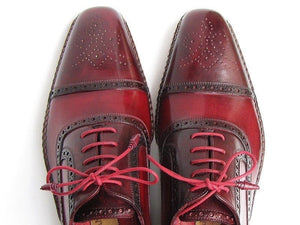 PAUL PARKMAN Paul Parkman Men's Side Handsewn Captoe Oxfords - Red / Bordeaux Leather Upper and Leather Sole (ID#5032-BRD)