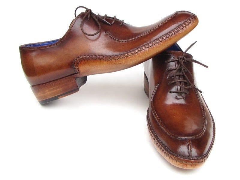 PAUL PARKMAN Paul Parkman Men's Side Handsewn Split-toe Brown Oxfords (ID#054-BRW)