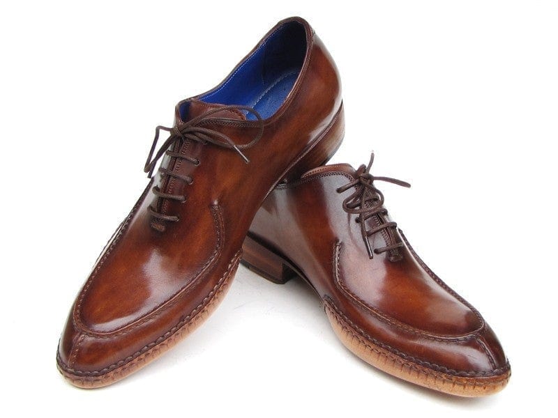 PAUL PARKMAN Paul Parkman Men's Side Handsewn Split-toe Brown Oxfords (ID#054-BRW)