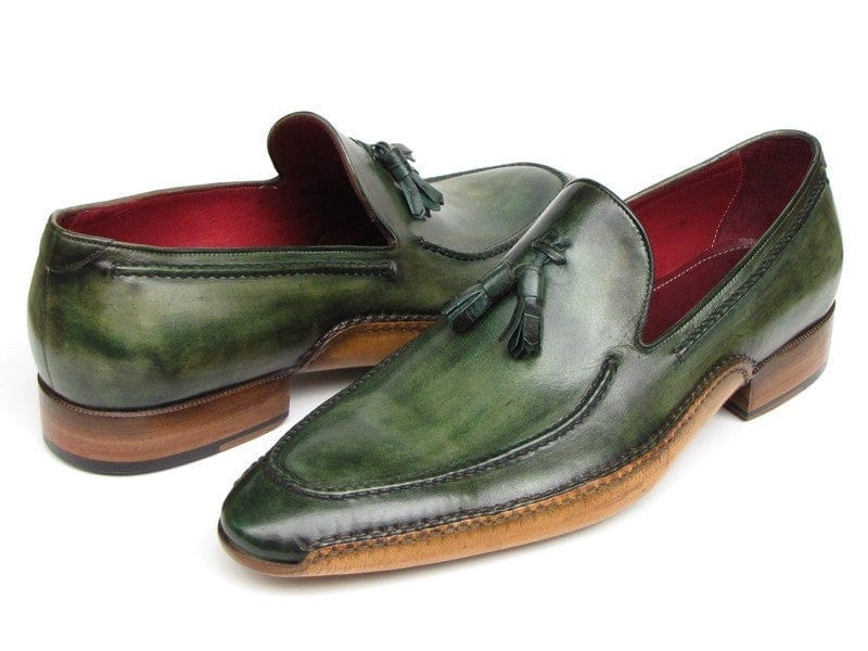 PAUL PARKMAN Paul Parkman Men's Side Handsewn Tassel Loafer Green Shoes (ID#082-GREEN)