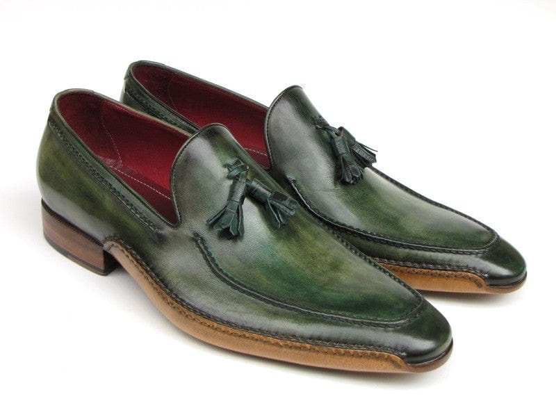 PAUL PARKMAN Paul Parkman Men's Side Handsewn Tassel Loafer Green Shoes (ID#082-GREEN)
