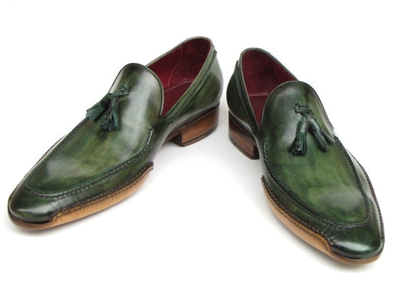 PAUL PARKMAN Paul Parkman Men's Side Handsewn Tassel Loafer Green Shoes (ID#082-GREEN)