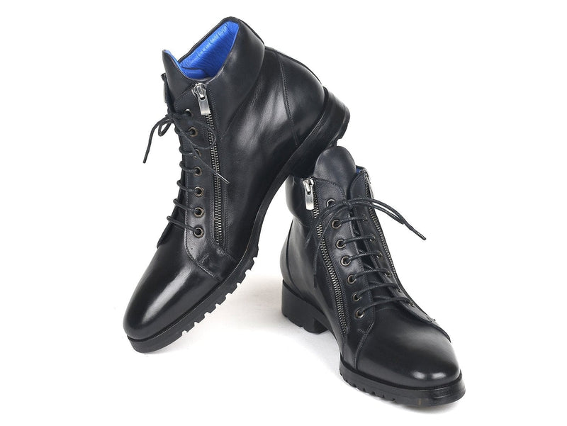 PAUL PARKMAN Paul Parkman Men's Side Zipper Leather Boots Black (12455-BLK)