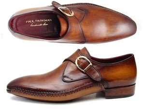 PAUL PARKMAN Paul Parkman Men's Single Monkstraps Brown Leather (ID#69V5E)