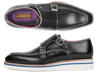 PAUL PARKMAN Paul Parkman Men's Smart Casual Monkstrap Shoes Black Leather (ID#189-BLK-LTH)