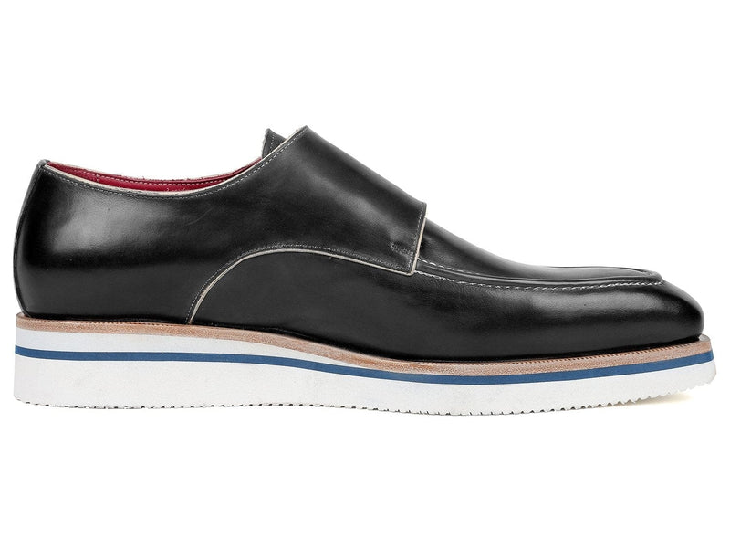 PAUL PARKMAN Paul Parkman Men's Smart Casual Monkstrap Shoes Black Leather (ID#189-BLK-LTH)