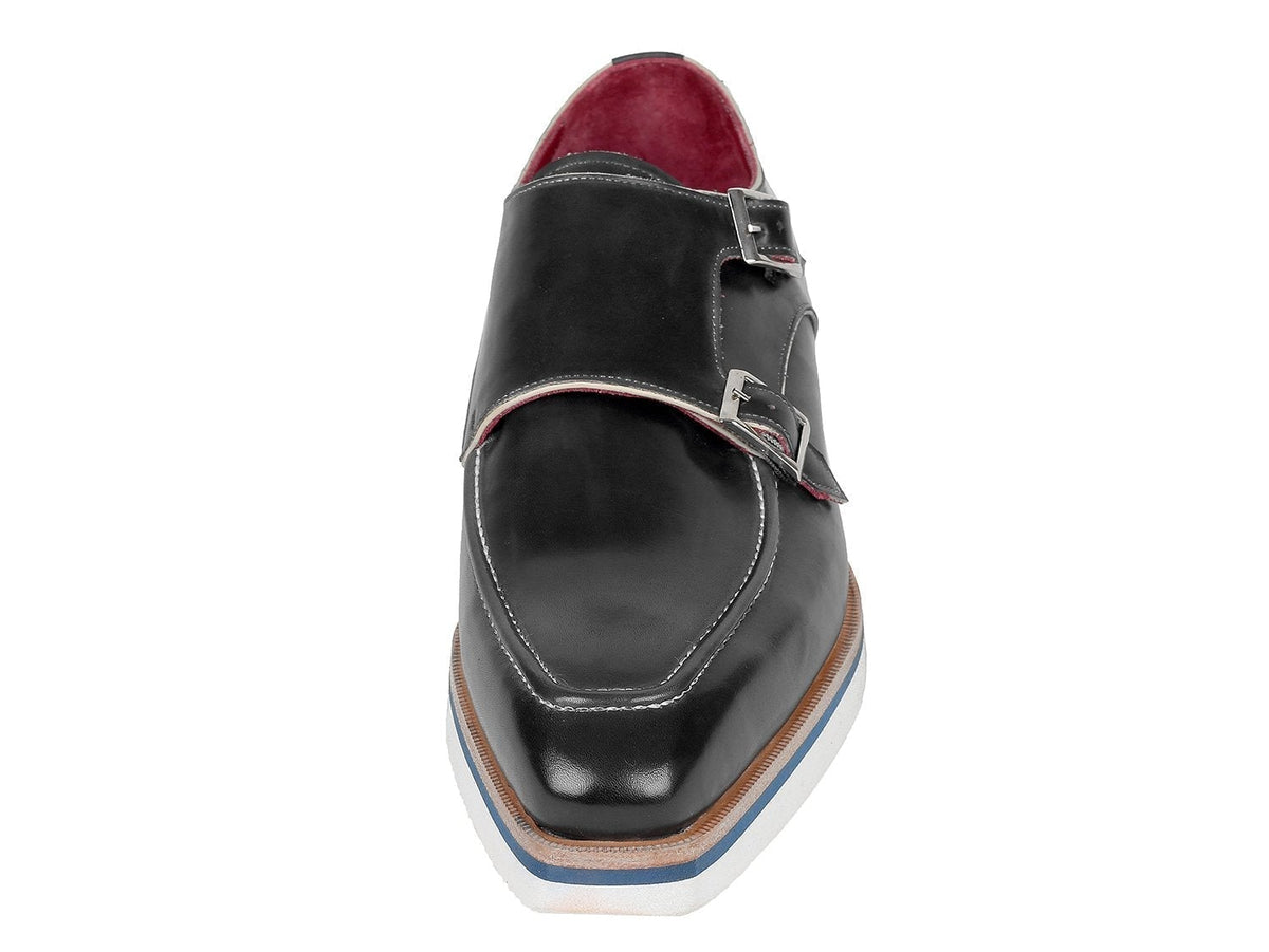 PAUL PARKMAN Paul Parkman Men's Smart Casual Monkstrap Shoes Black Leather (ID#189-BLK-LTH)