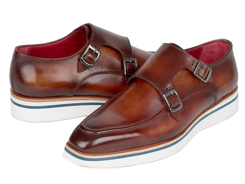 PAUL PARKMAN Paul Parkman Men's Smart Casual Monkstrap Shoes Brown Leather (ID#189-BRW-LTH)