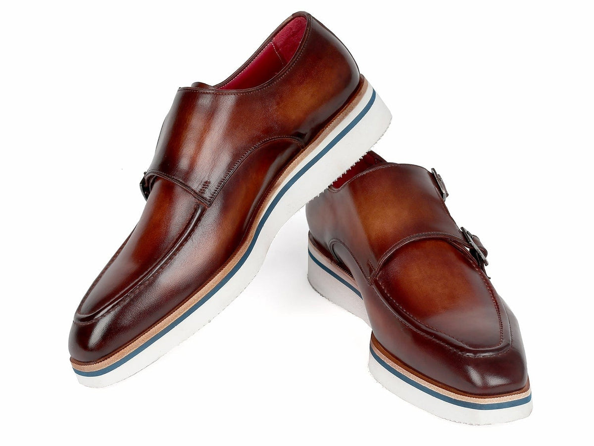 PAUL PARKMAN Paul Parkman Men's Smart Casual Monkstrap Shoes Brown Leather (ID#189-BRW-LTH)