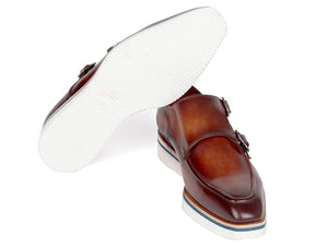PAUL PARKMAN Paul Parkman Men's Smart Casual Monkstrap Shoes Brown Leather (ID#189-BRW-LTH)