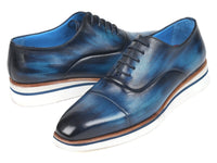 PAUL PARKMAN Paul Parkman Men's Smart Casual Oxfords Blue Leather (ID#185-BLU-LTH)