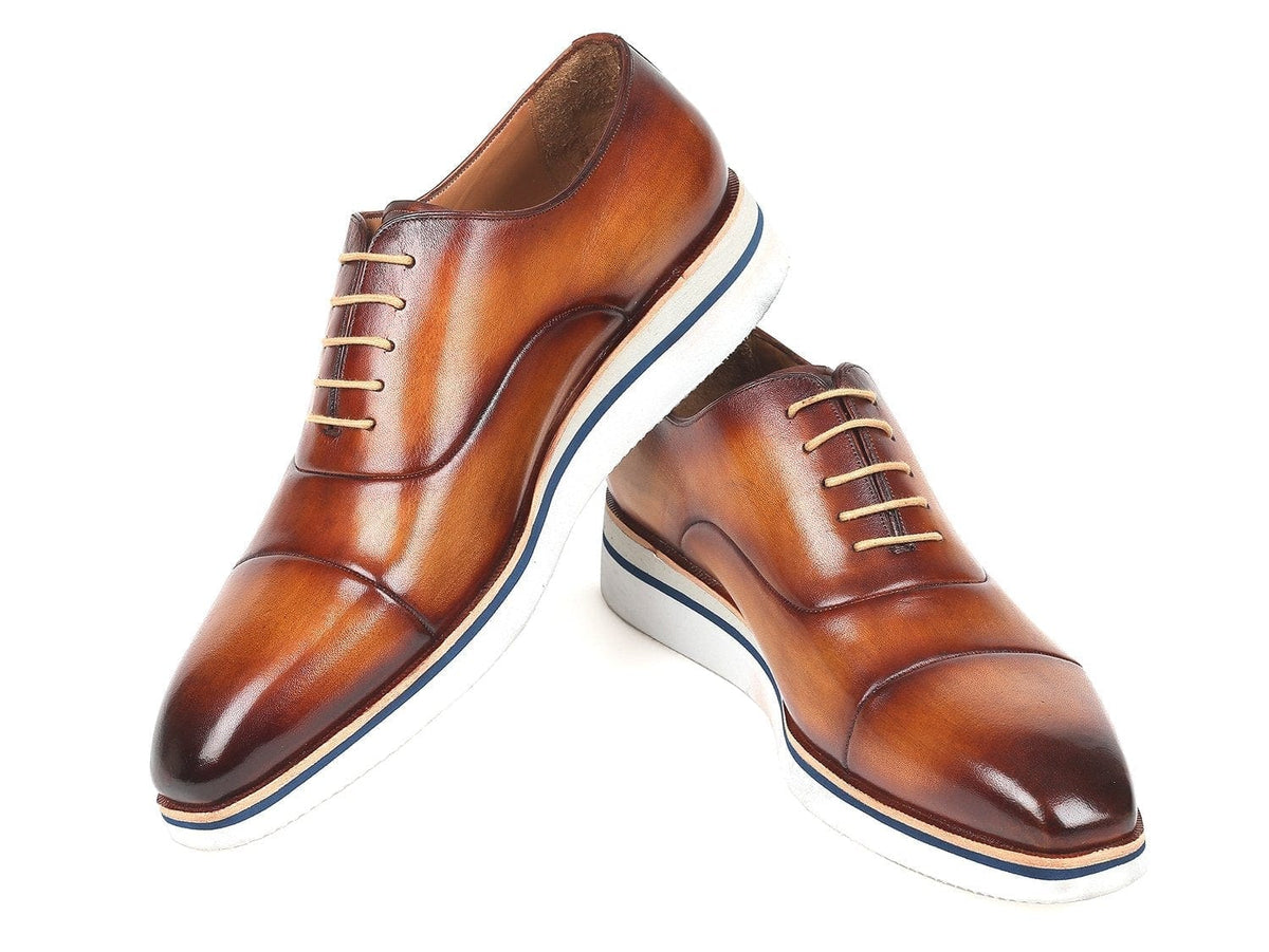 PAUL PARKMAN Paul Parkman Men's Smart Casual Oxfords Brown&Camel Leather (ID#185-BRW-LTH)