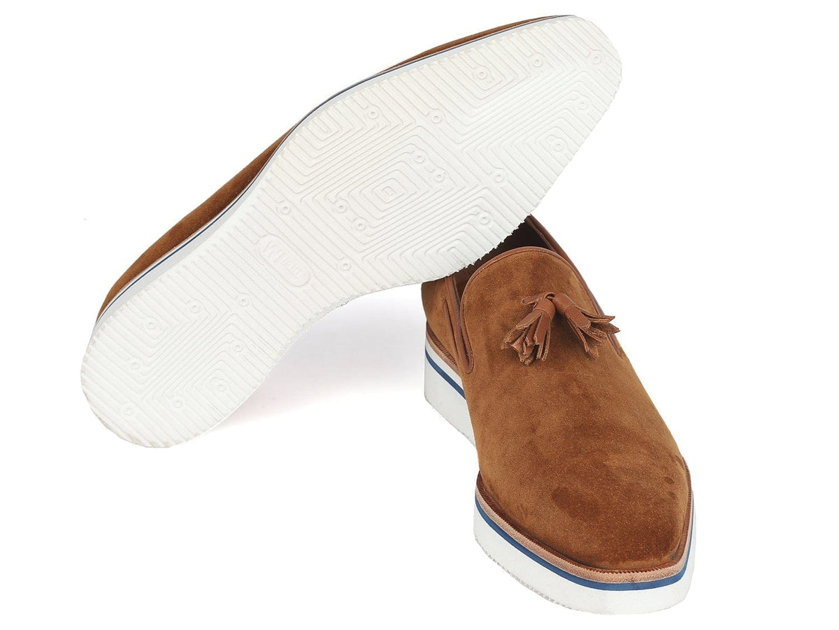 PAUL PARKMAN Paul Parkman Men's Smart Casual Tassel Loafers Camel Suede (ID#181-CML-SD)