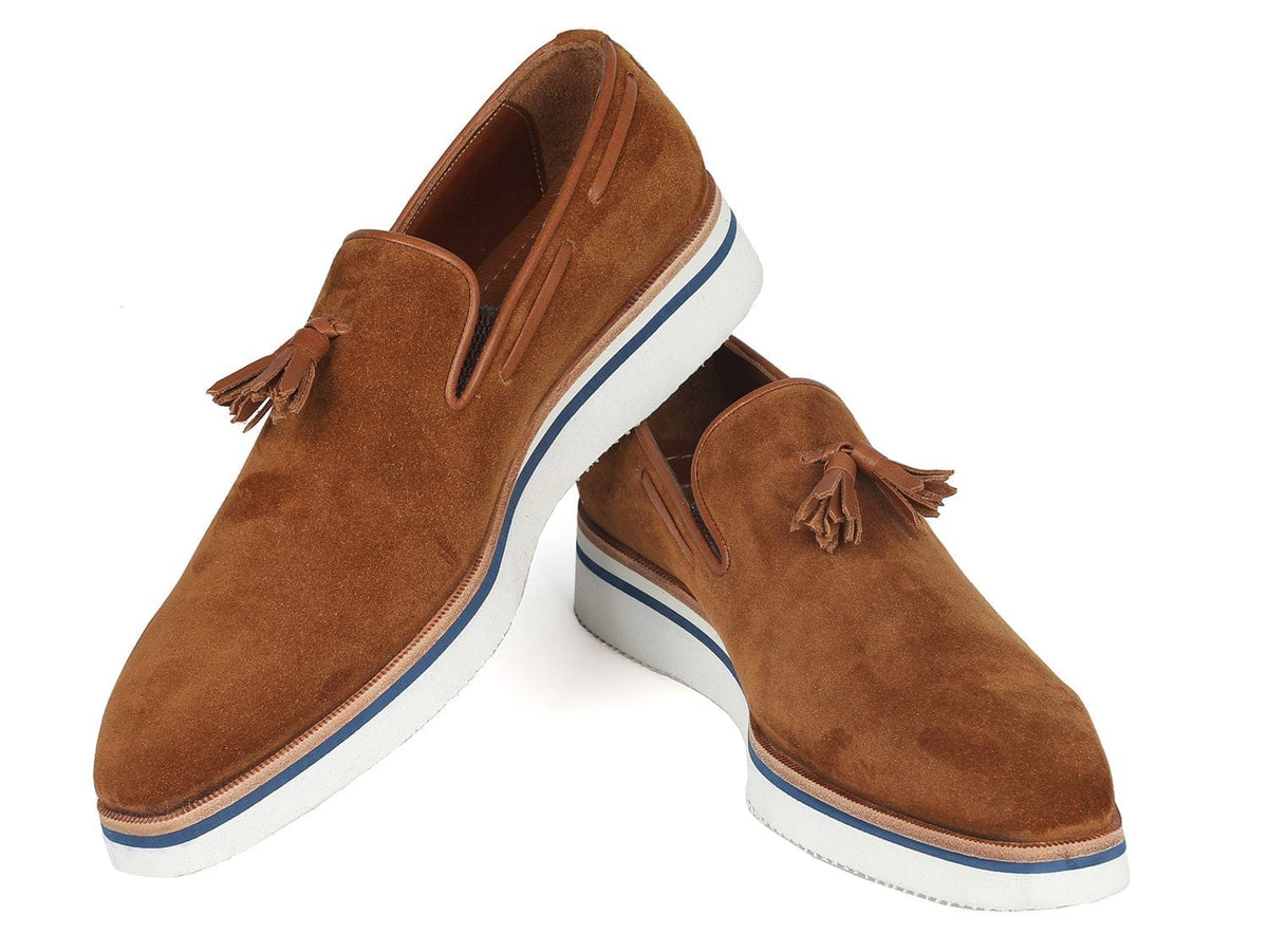 PAUL PARKMAN Paul Parkman Men's Smart Casual Tassel Loafers Camel Suede (ID#181-CML-SD)