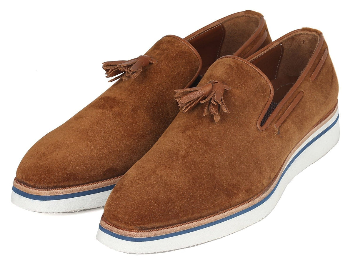PAUL PARKMAN Paul Parkman Men's Smart Casual Tassel Loafers Camel Suede (ID#181-CML-SD)