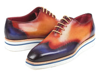 PAUL PARKMAN Paul Parkman Men's Smart Casual Wingtip Oxfords Blue & Camel (ID#188-BLU-CML)