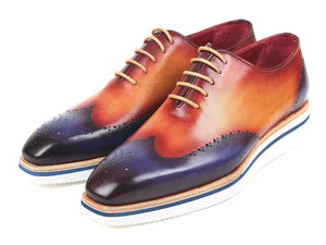 PAUL PARKMAN Paul Parkman Men's Smart Casual Wingtip Oxfords Blue & Camel (ID#188-BLU-CML)