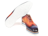 PAUL PARKMAN Paul Parkman Men's Smart Casual Wingtip Oxfords Blue & Camel (ID#188-BLU-CML)