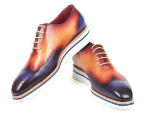 PAUL PARKMAN Paul Parkman Men's Smart Casual Wingtip Oxfords Blue & Camel (ID#188-BLU-CML)