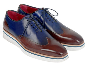 PAUL PARKMAN Paul Parkman Men's Smart Casual Wingtip Oxfords Brown & Blue (ID#187-BRW-BLU)