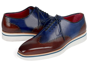 PAUL PARKMAN Paul Parkman Men's Smart Casual Wingtip Oxfords Brown & Blue (ID#187-BRW-BLU)