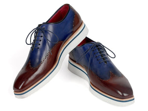 PAUL PARKMAN Paul Parkman Men's Smart Casual Wingtip Oxfords Brown & Blue (ID#187-BRW-BLU)