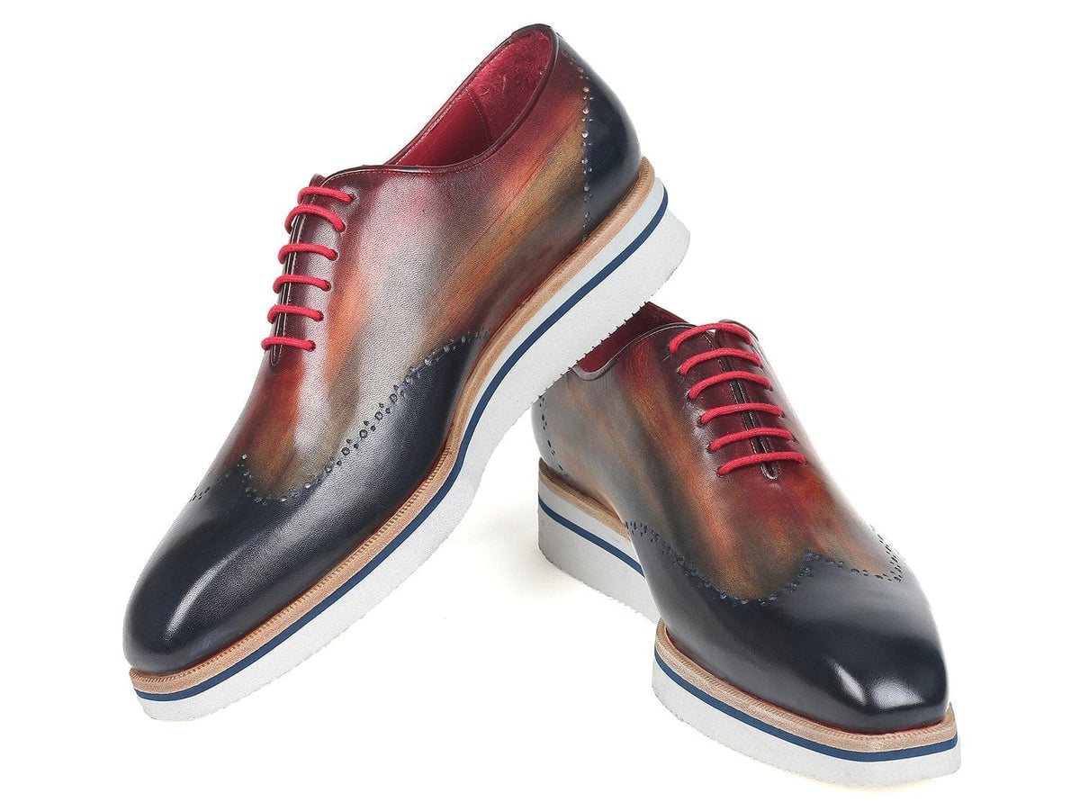 PAUL PARKMAN Paul Parkman Men's Smart Casual Wingtip Oxfords Multi-color (ID#187-MIX-NVY)