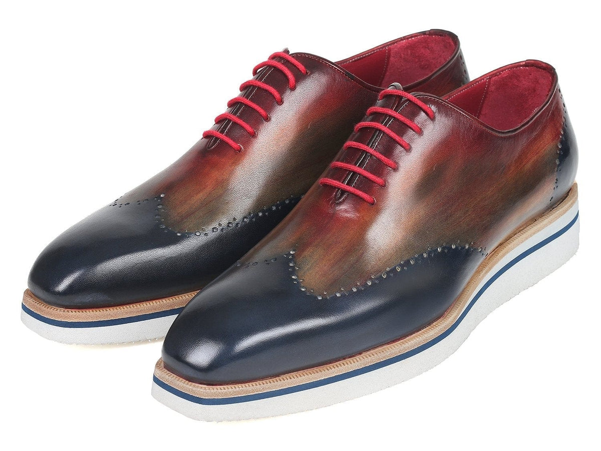 PAUL PARKMAN Paul Parkman Men's Smart Casual Wingtip Oxfords Multi-color (ID#187-MIX-NVY)
