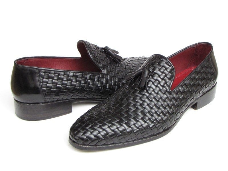 PAUL PARKMAN Paul Parkman Men's Tassel Loafer Black Woven Leather (ID#085-BLK)