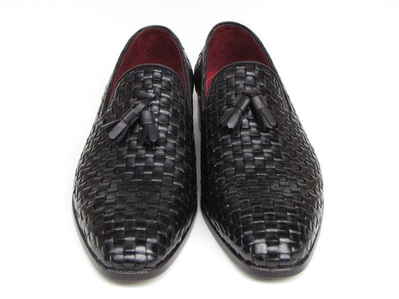 PAUL PARKMAN Paul Parkman Men's Tassel Loafer Black Woven Leather (ID#085-BLK)
