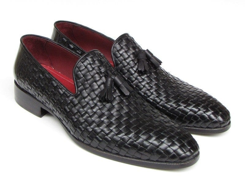 PAUL PARKMAN Paul Parkman Men's Tassel Loafer Black Woven Leather (ID#085-BLK)