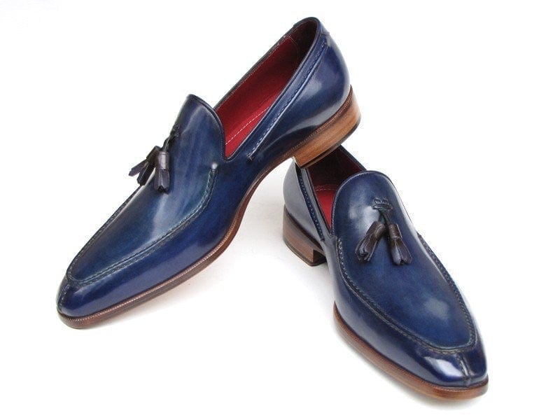PAUL PARKMAN Paul Parkman Men's Tassel Loafer Blue Hand Painted Leather (ID#083-BLU)