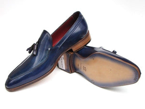 PAUL PARKMAN Paul Parkman Men's Tassel Loafer Blue Hand Painted Leather (ID#083-BLU)