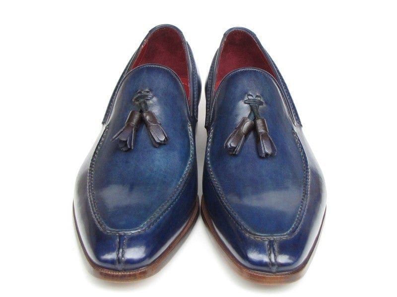 PAUL PARKMAN Paul Parkman Men's Tassel Loafer Blue Hand Painted Leather (ID#083-BLU)