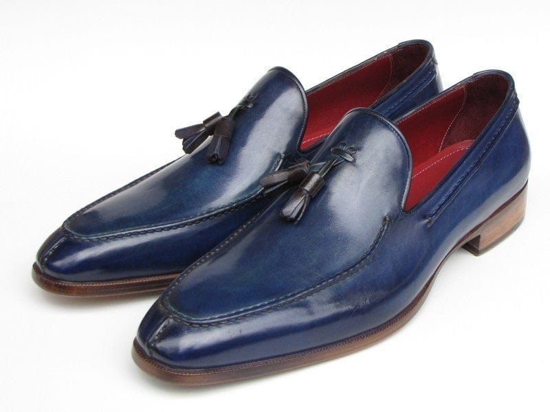 PAUL PARKMAN Paul Parkman Men's Tassel Loafer Blue Hand Painted Leather (ID#083-BLU)