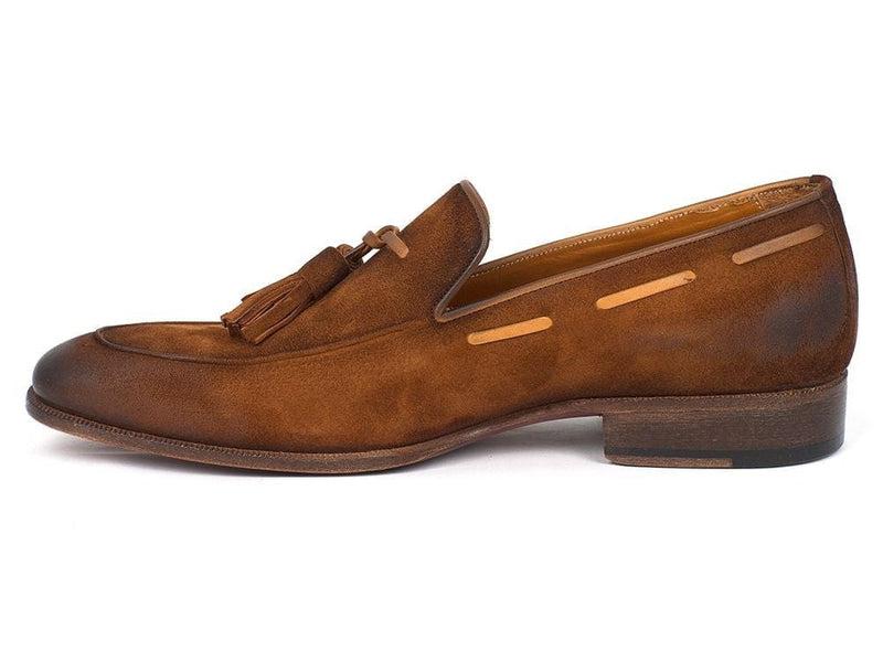 PAUL PARKMAN Paul Parkman Men's Tassel Loafer Brown Antique Suede Shoes (ID#TAB32FG)