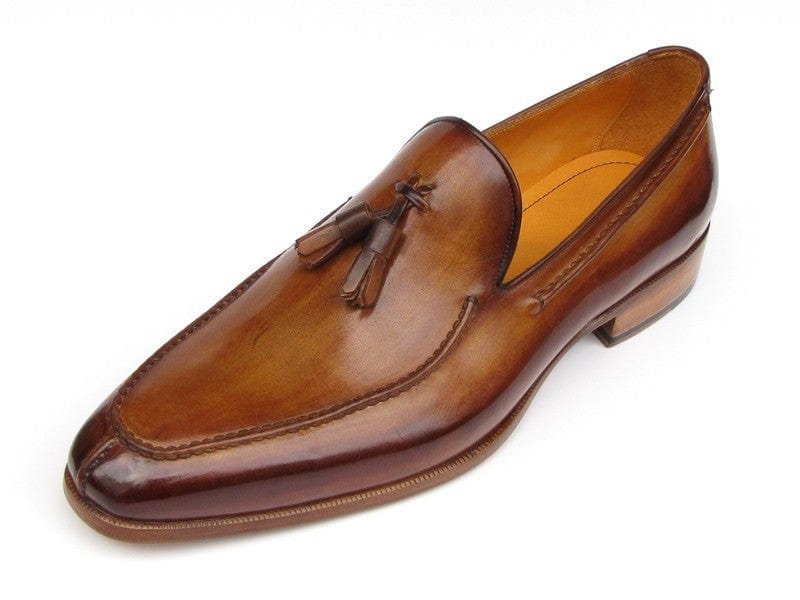 PAUL PARKMAN Paul Parkman Men's Tassel Loafer Camel & Brown Hand-Painted (ID#083-CML)