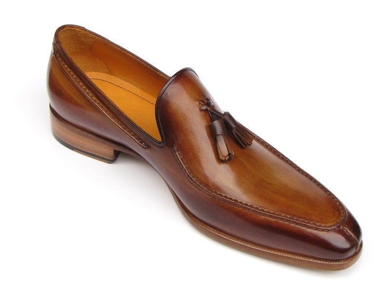 PAUL PARKMAN Paul Parkman Men's Tassel Loafer Camel & Brown Hand-Painted (ID#083-CML)