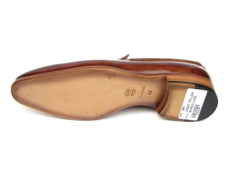 PAUL PARKMAN Paul Parkman Men's Tassel Loafer Camel & Brown Hand-Painted (ID#083-CML)