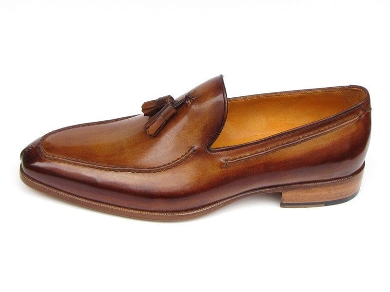 PAUL PARKMAN Paul Parkman Men's Tassel Loafer Camel & Brown Hand-Painted (ID#083-CML)
