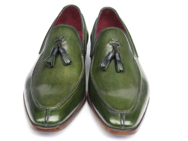 PAUL PARKMAN Paul Parkman Men's Tassel Loafer Green Hand Painted Leather (ID#083-GREEN)