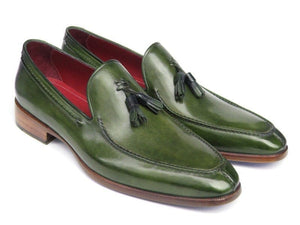 PAUL PARKMAN Paul Parkman Men's Tassel Loafer Green Hand Painted Leather (ID#083-GREEN)